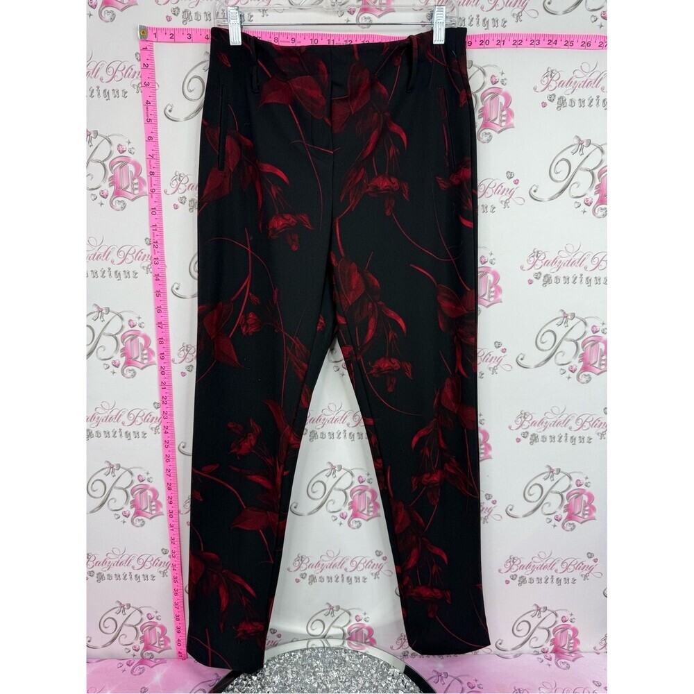 le chateau Black Pants with Deep Red Floral Print